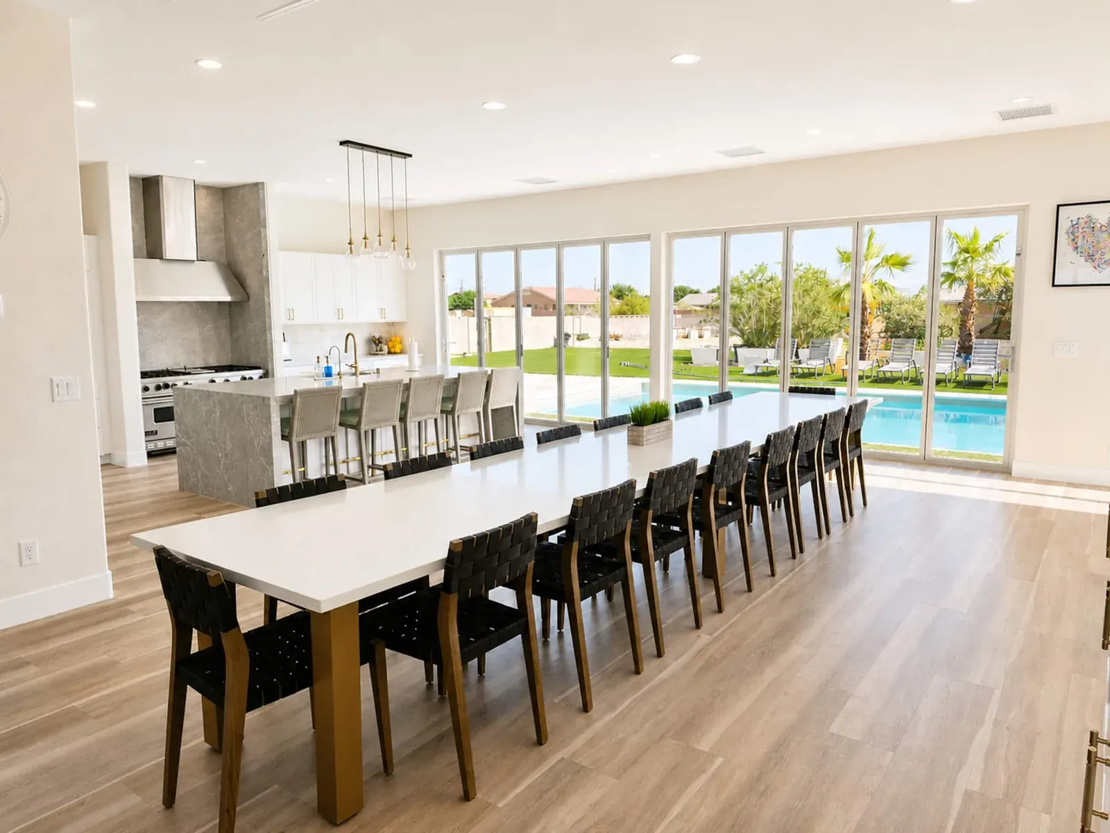 Custom quartz dining table with seating for twenty
